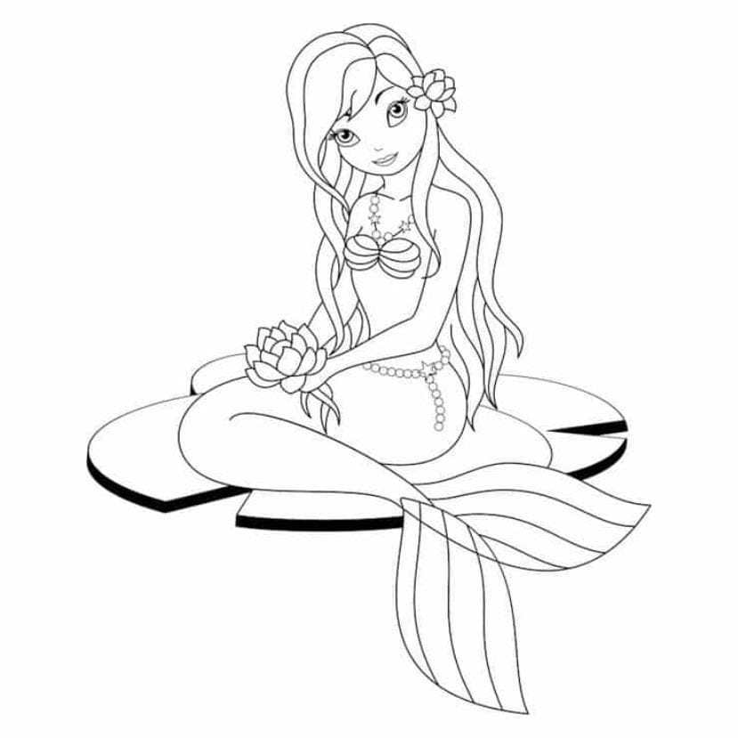 Printable mermaid coloring page with beautiful designs.