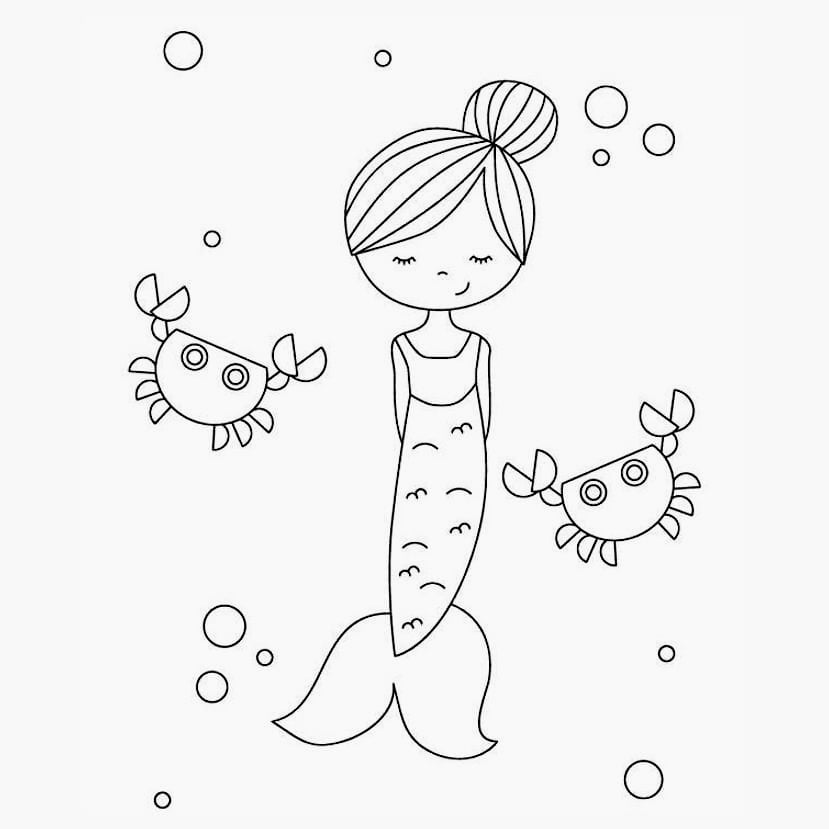 Printable mermaid coloring page with creative elements.