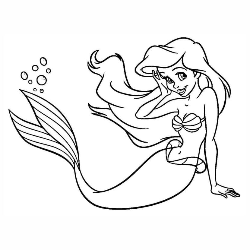 Mermaid coloring page with playful and detailed design.