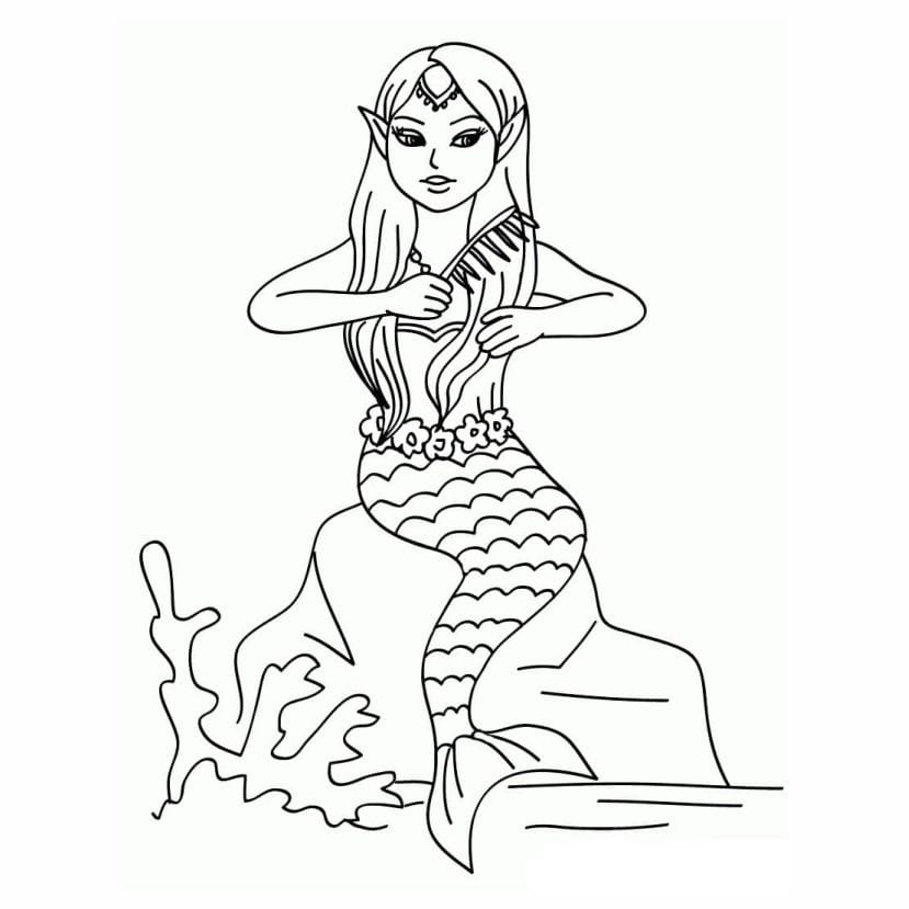 Mermaid coloring page with elegant and intricate features.