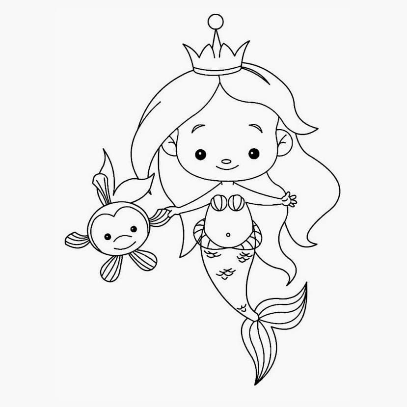 Mermaid coloring page with creative elements.