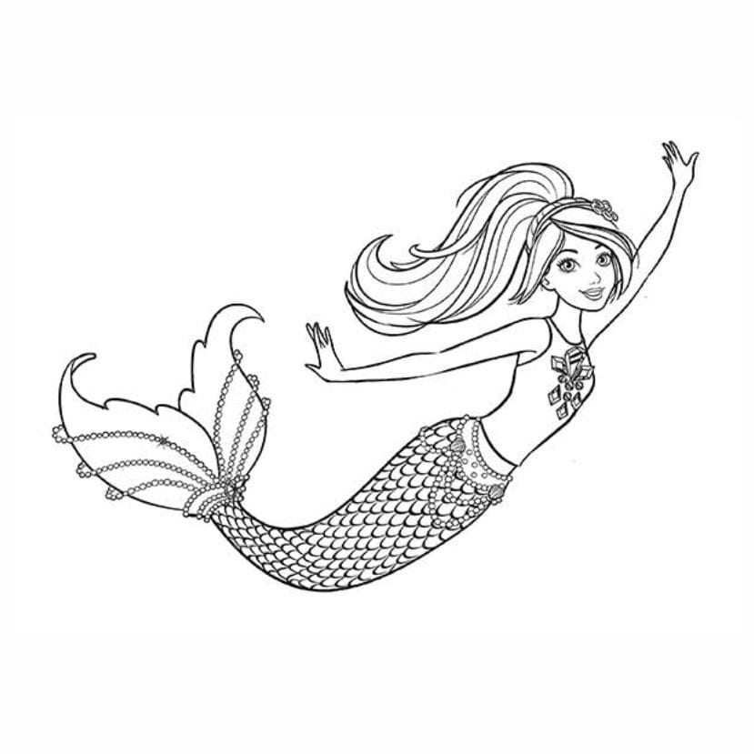 Mermaid coloring page with detailed features.