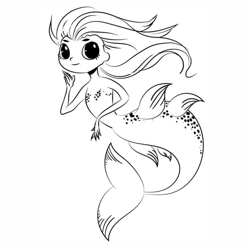 Mermaid coloring page with playful features.