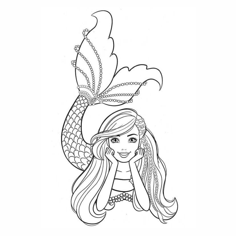 Mermaid coloring page with elegant details.