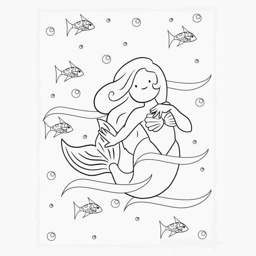 Mermaid coloring page with creative elements.