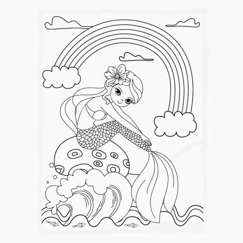 Mermaid coloring page with elegant elements.