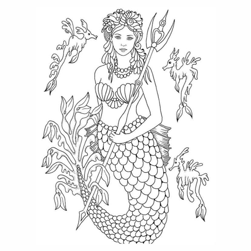 Mermaid coloring page featuring playful designs.