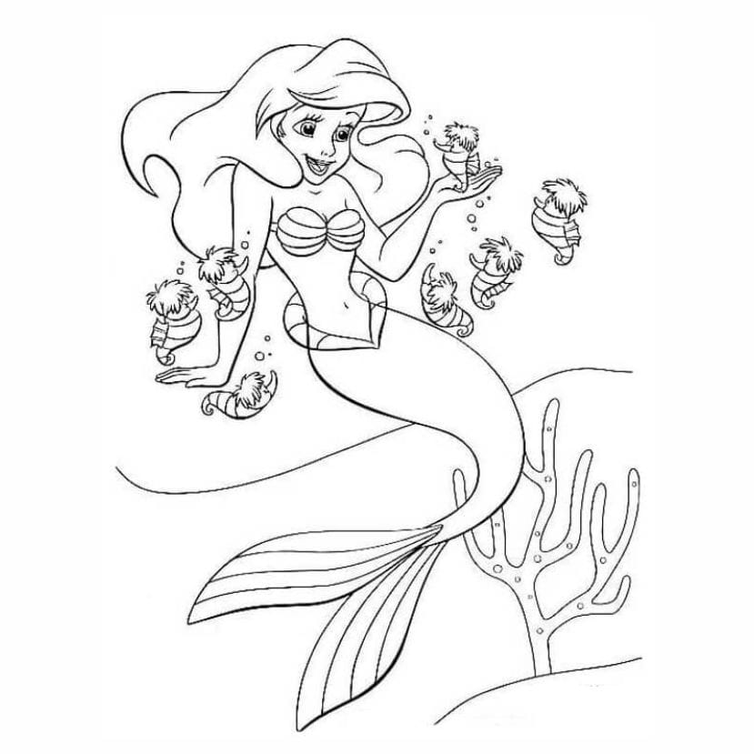 Mermaid coloring page with simple and detailed features.