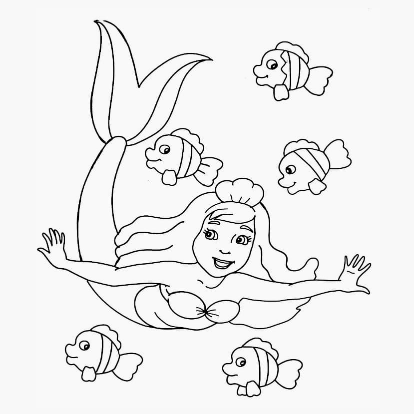 Mermaid coloring page with intricate details for kids.