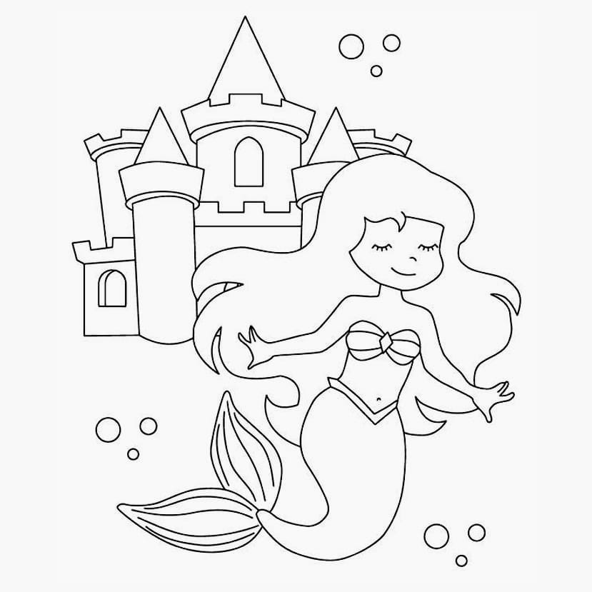 Easy-to-color mermaid drawing for children.