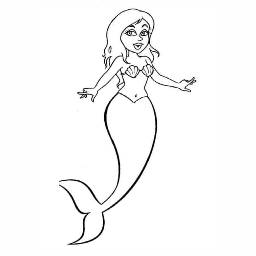 Simple mermaid drawing for kids to color.