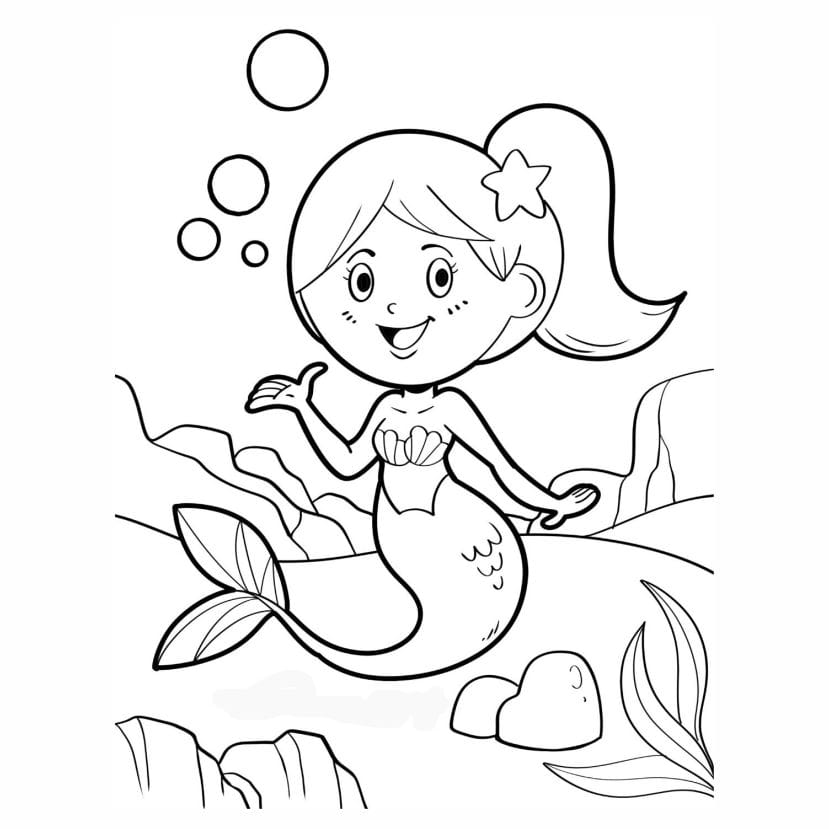 General mermaid drawing for kids with simple lines.