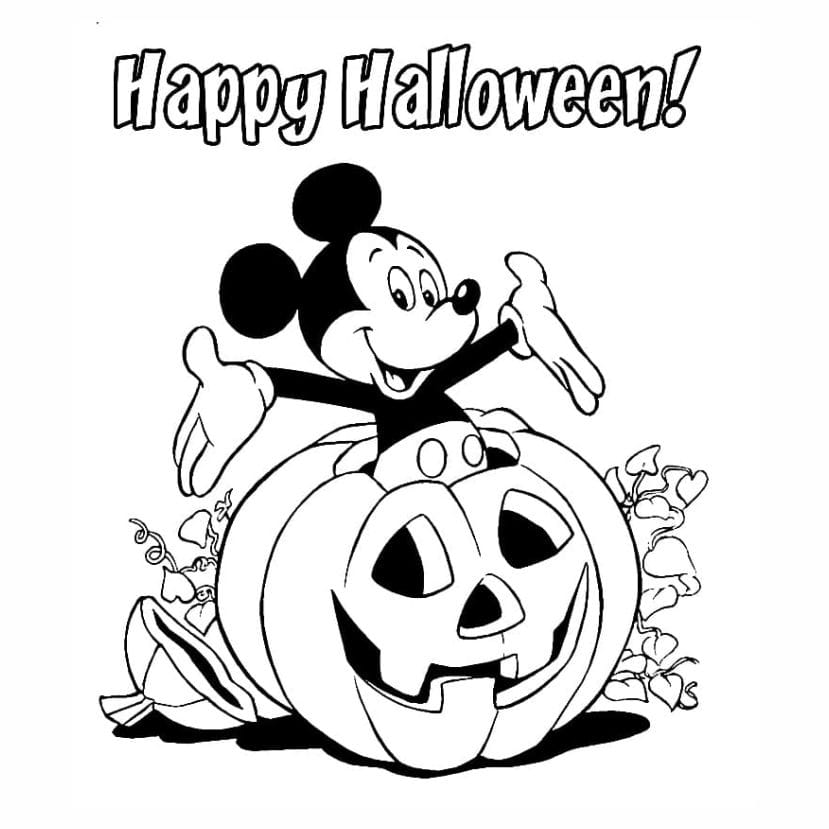 Mickey Mouse Halloween-themed coloring page