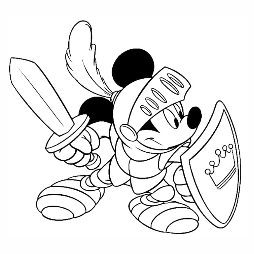 Mickey Mouse as a knight coloring page