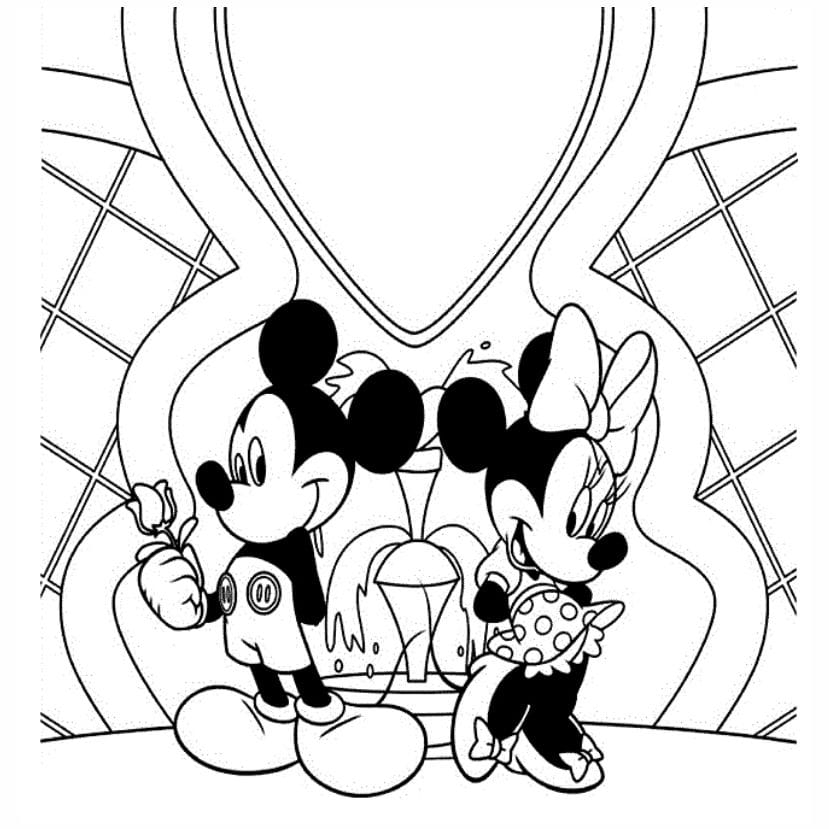 Mickey and Minnie Mouse dancing coloring page