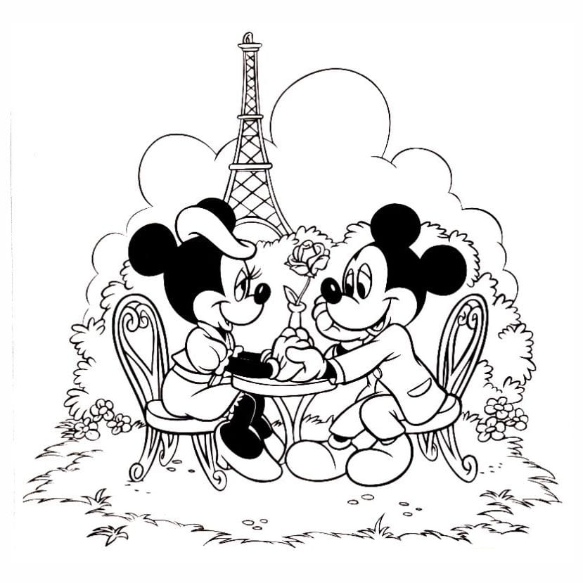 Mickey and Minnie Mouse Valentine's Day coloring page