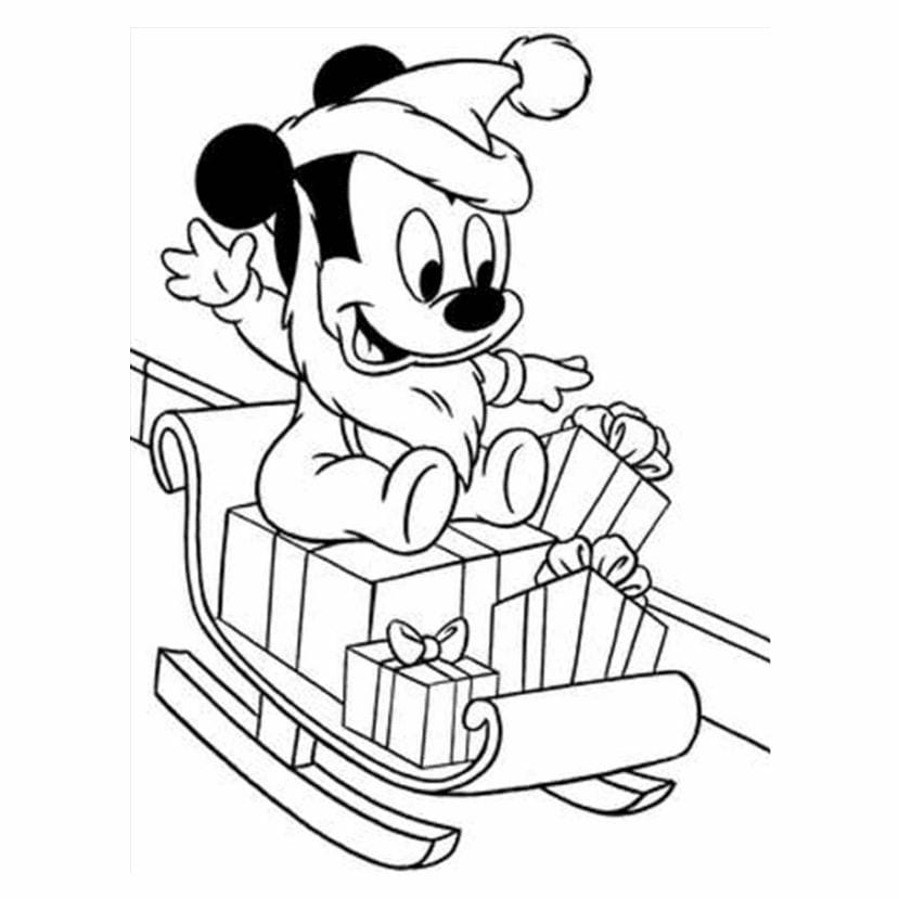 Mickey Mouse Christmas-themed coloring page