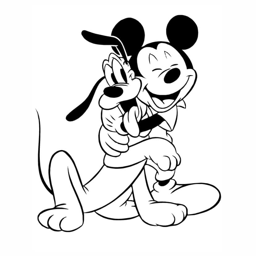 Mickey Mouse and Pluto as friends coloring page