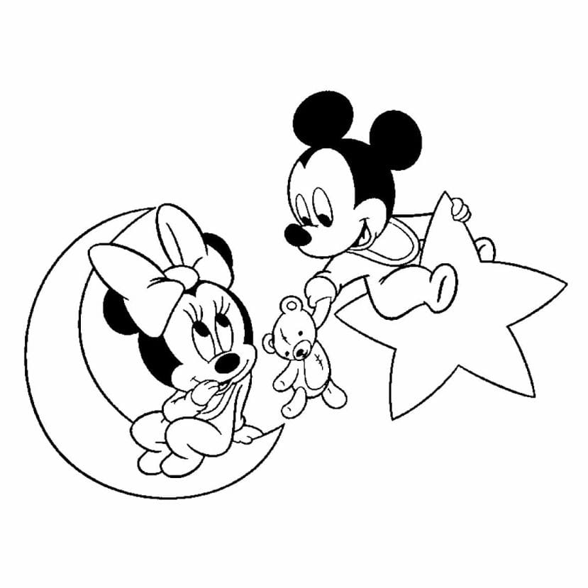 Minnie and Mickey Babies Coloring Page