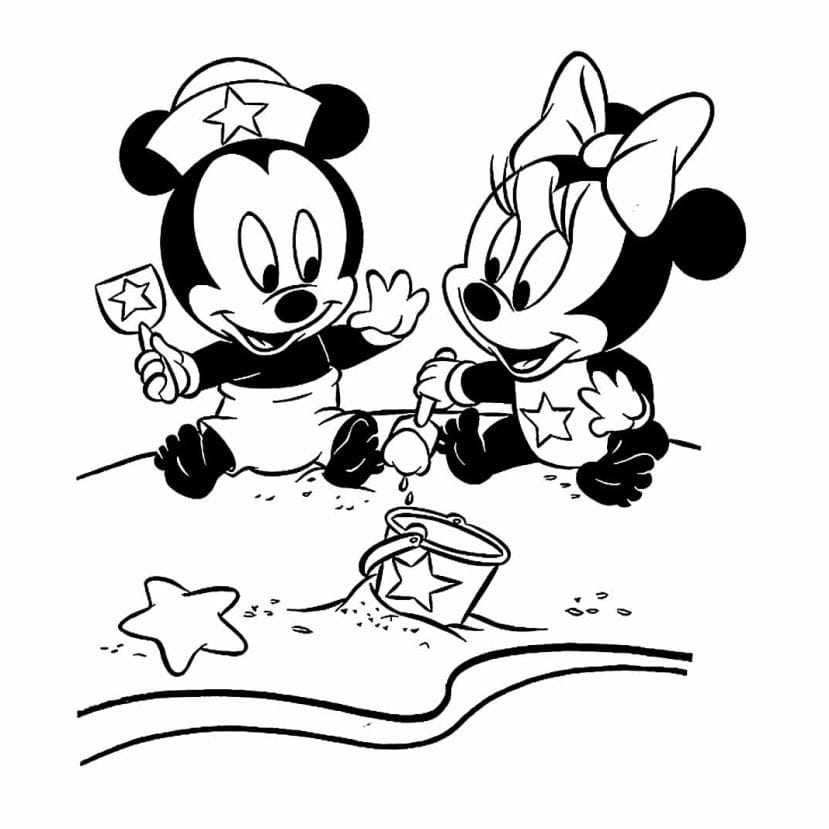 Minnie and Mickey Babies Playing Coloring Page