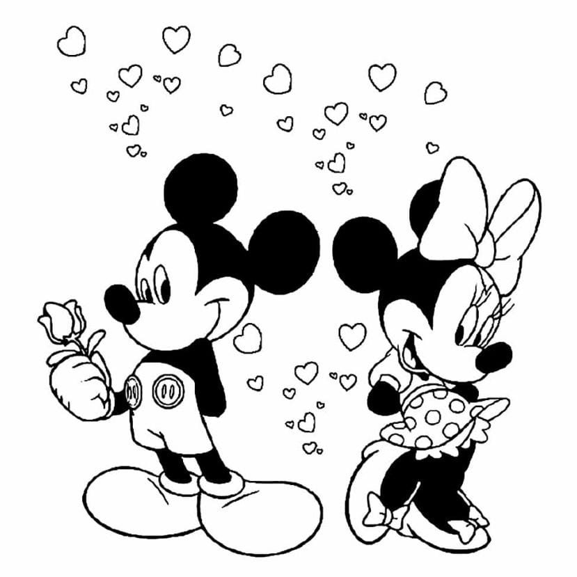 Minnie and Mickey in Love Coloring Page