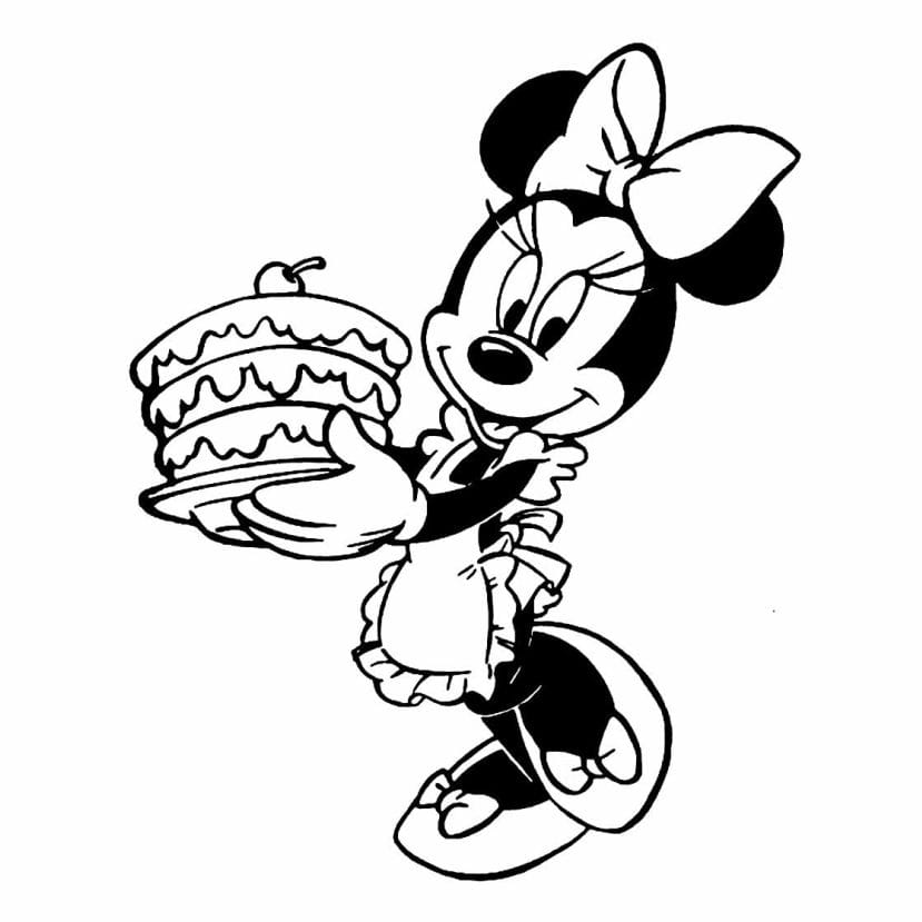 Minnie Holding Cake Coloring Page