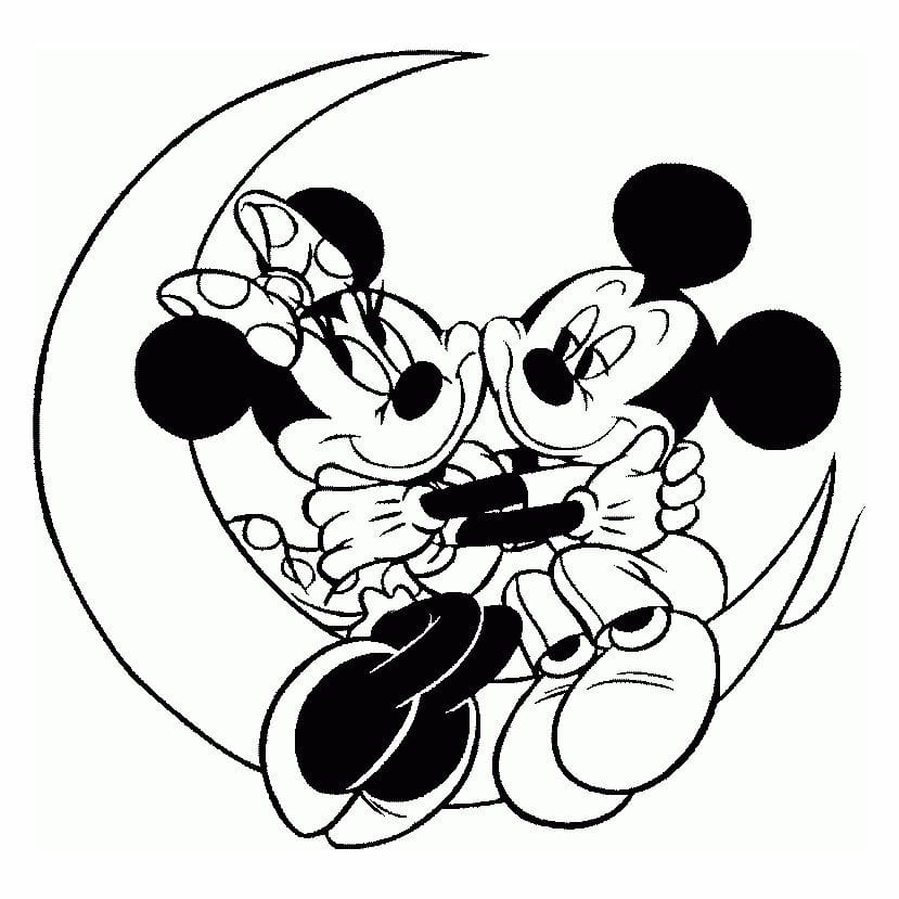 Minnie Hugging Mickey Coloring Page