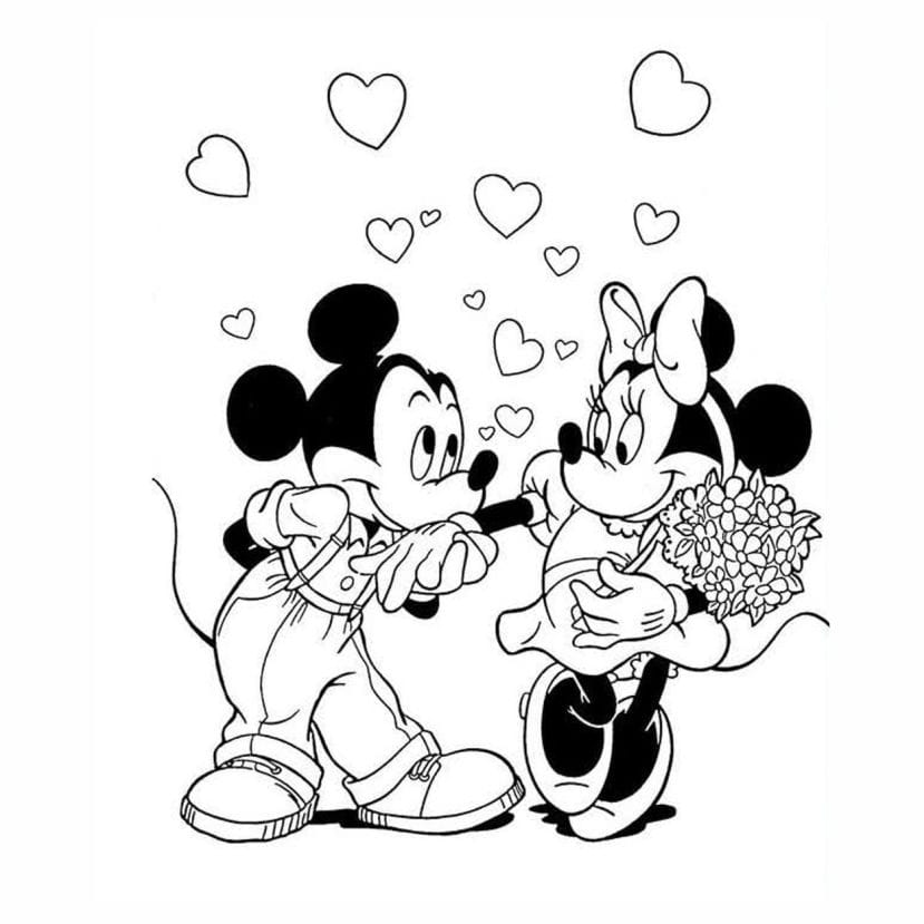 Minnie in Love Coloring Page