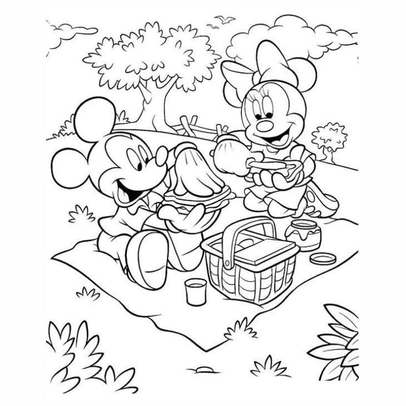 Minnie Picnic with Mickey Coloring Page