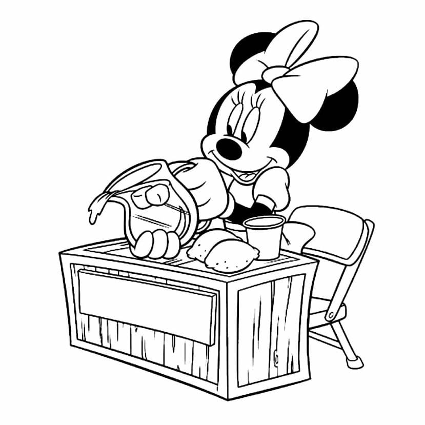 Minnie Sitting with Water Jug Coloring Page