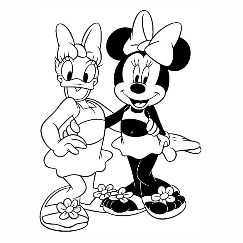 Minnie with Daisy Coloring Page