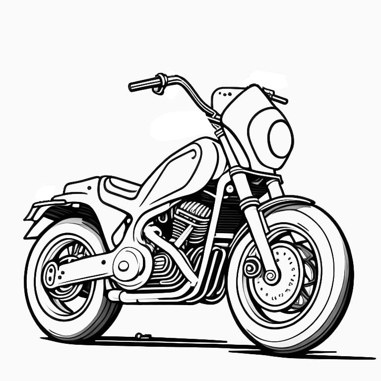 Detailed motorcycle coloring page, perfect for kids to color and enjoy.