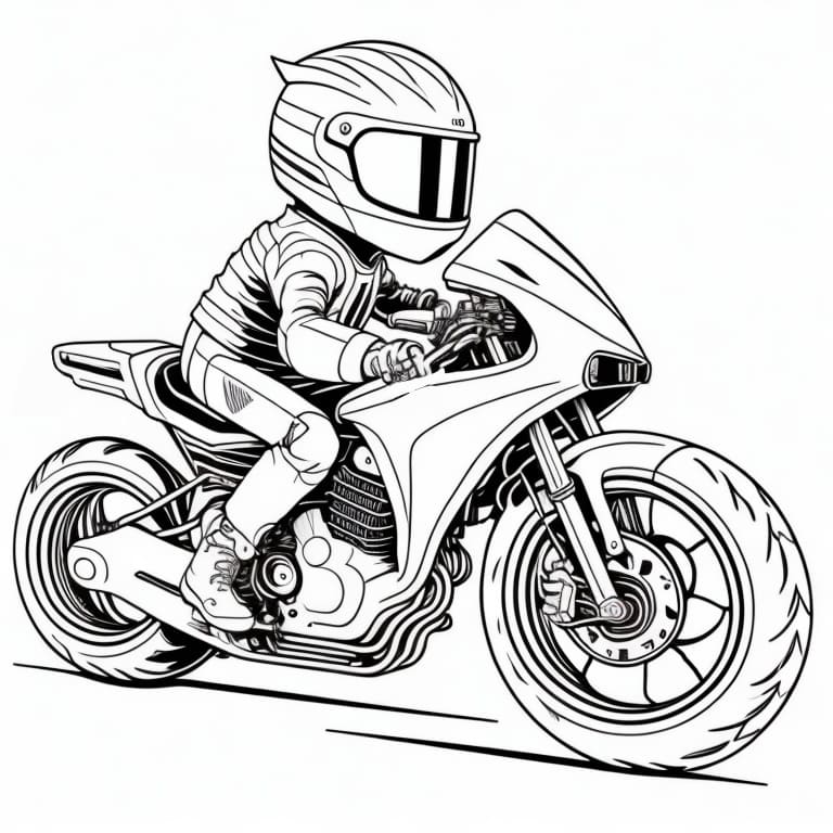 Simple motorcycle coloring page, ready for children to color, without any shading.