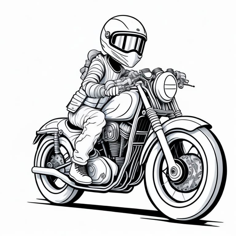 Motorcycle coloring page with simple lines, ready for kids to color.