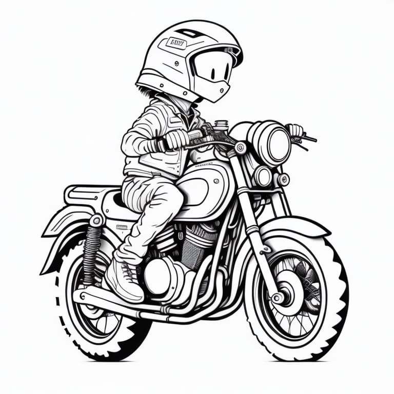 Detailed motorcycle coloring page for children to color.