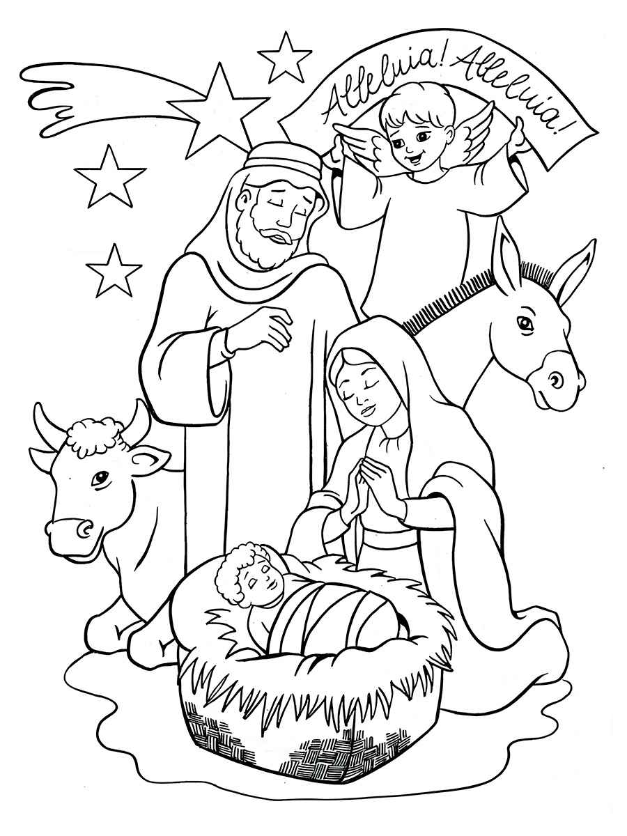 Nativity Scene Coloring Page