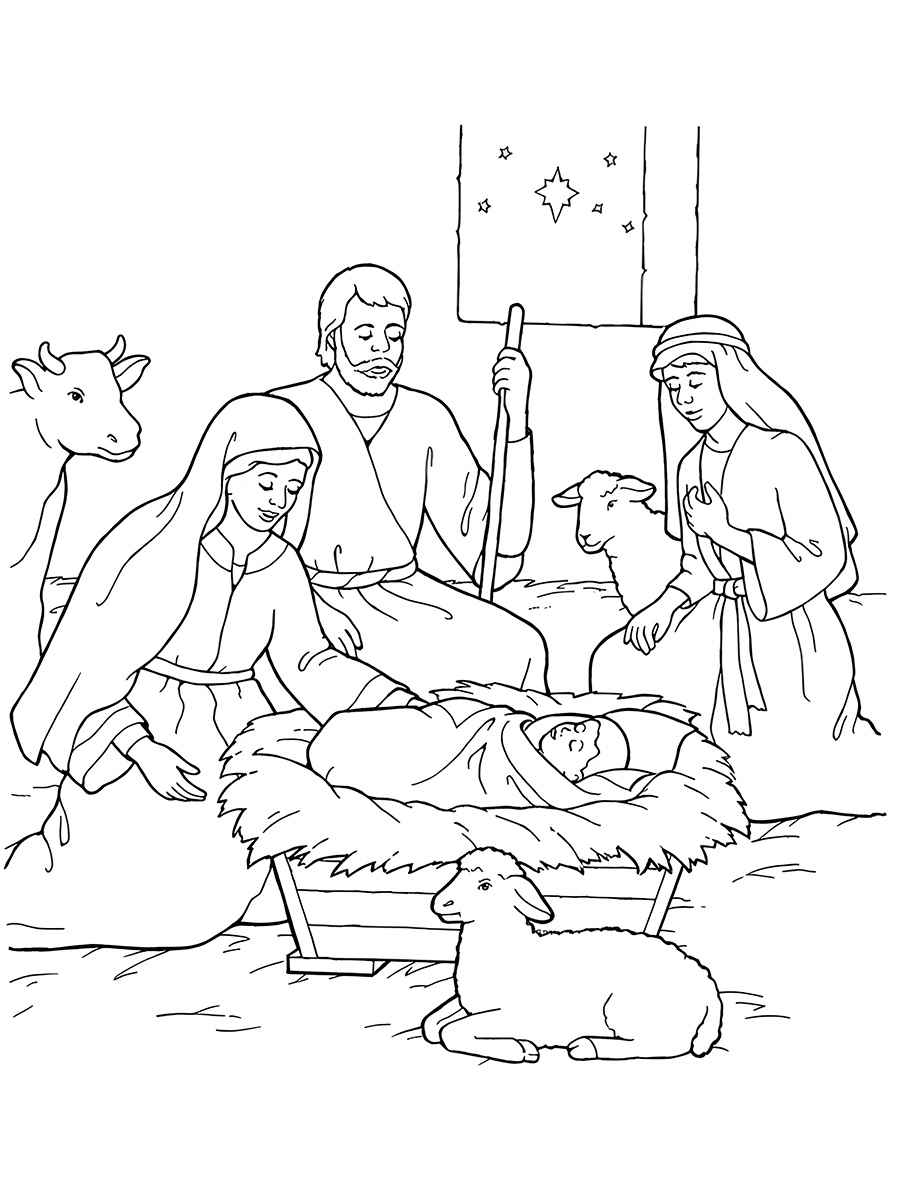 Nativity Scene Coloring Page