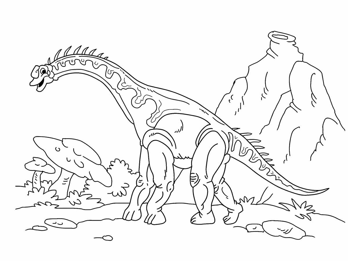 Coloring page of a preschool dinosaur.