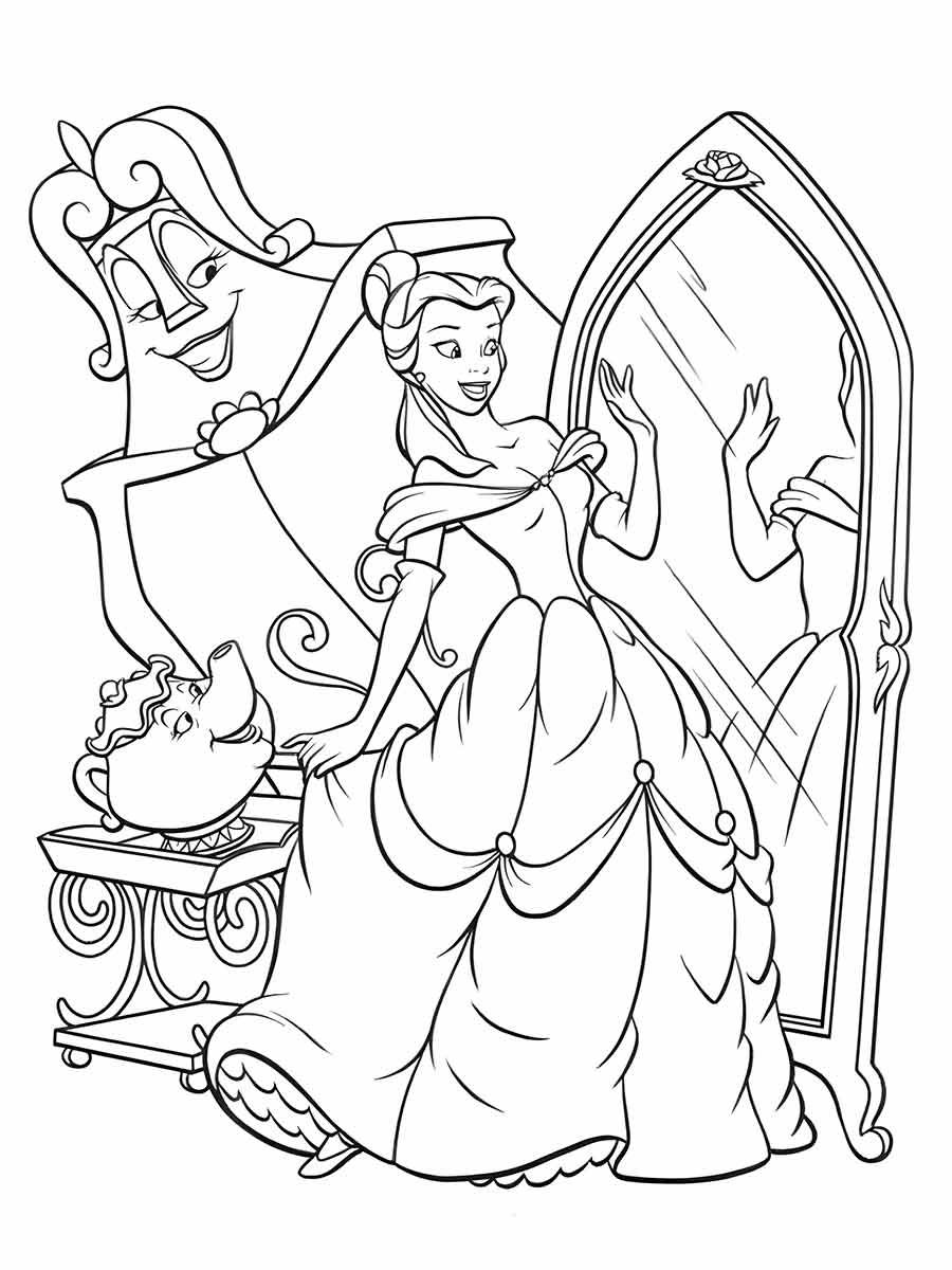 princess looking in mirror coloring page