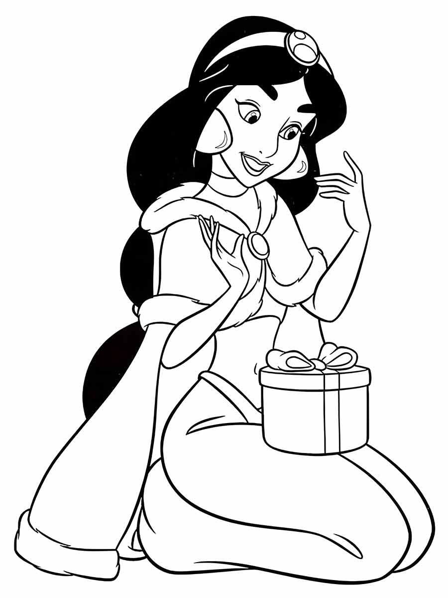 princess with present coloring page