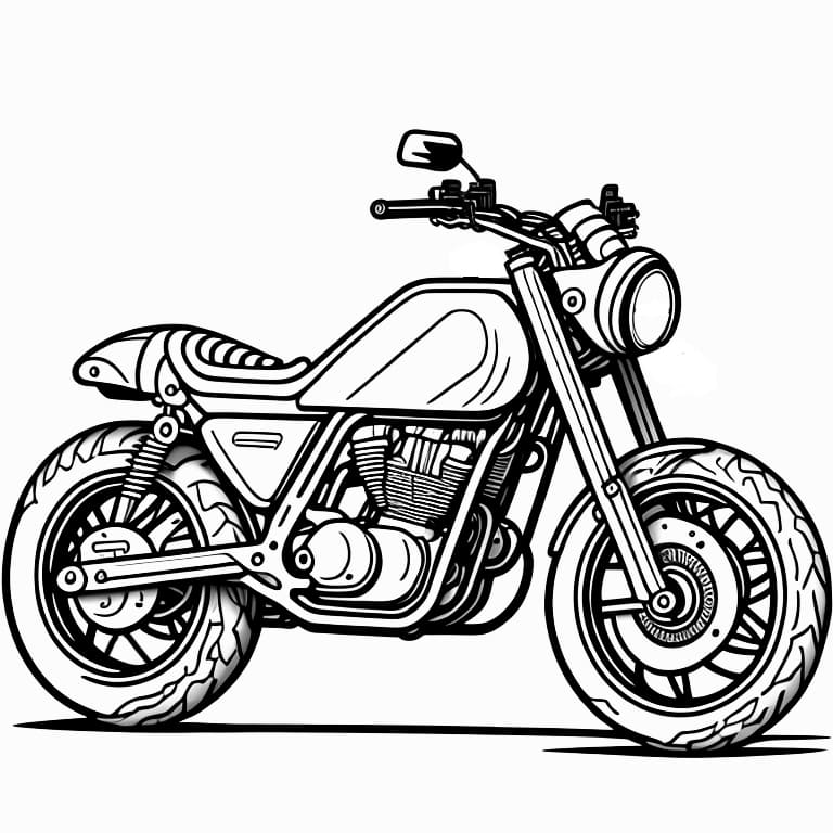 Coloring page of a racing motorcycle, perfect for kids who love speed and racing themes.