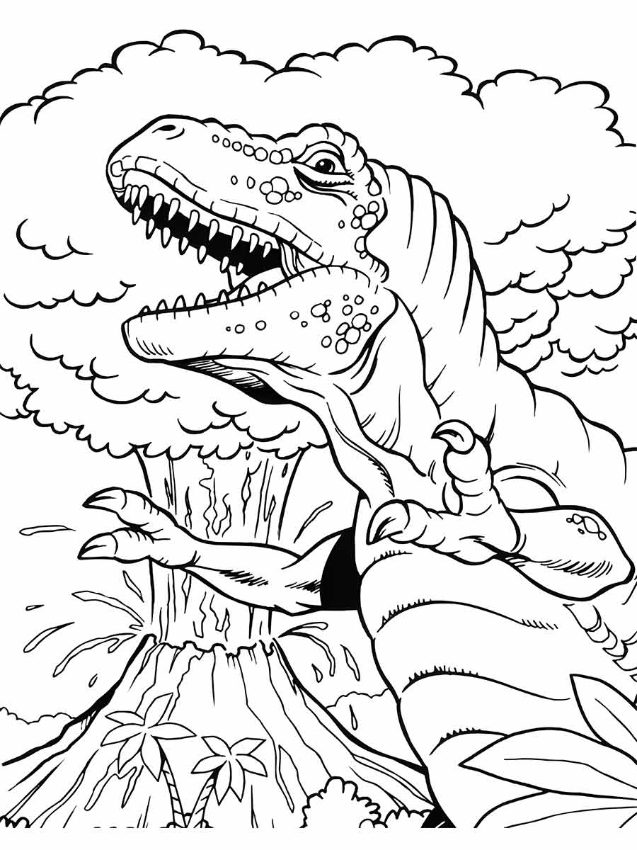 Coloring page of realistic dinosaurs.