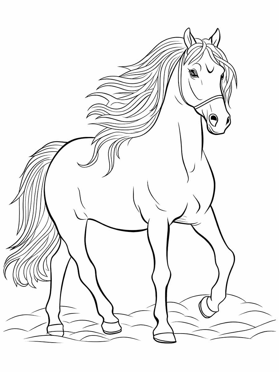 Realistic Horse Drawing Coloring Page 3