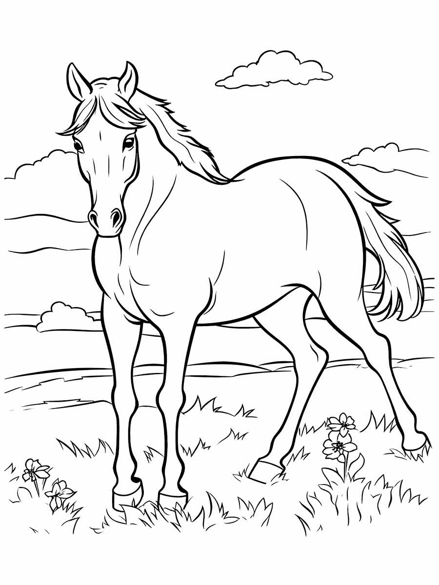 Realistic Horse Drawing Coloring Page 6