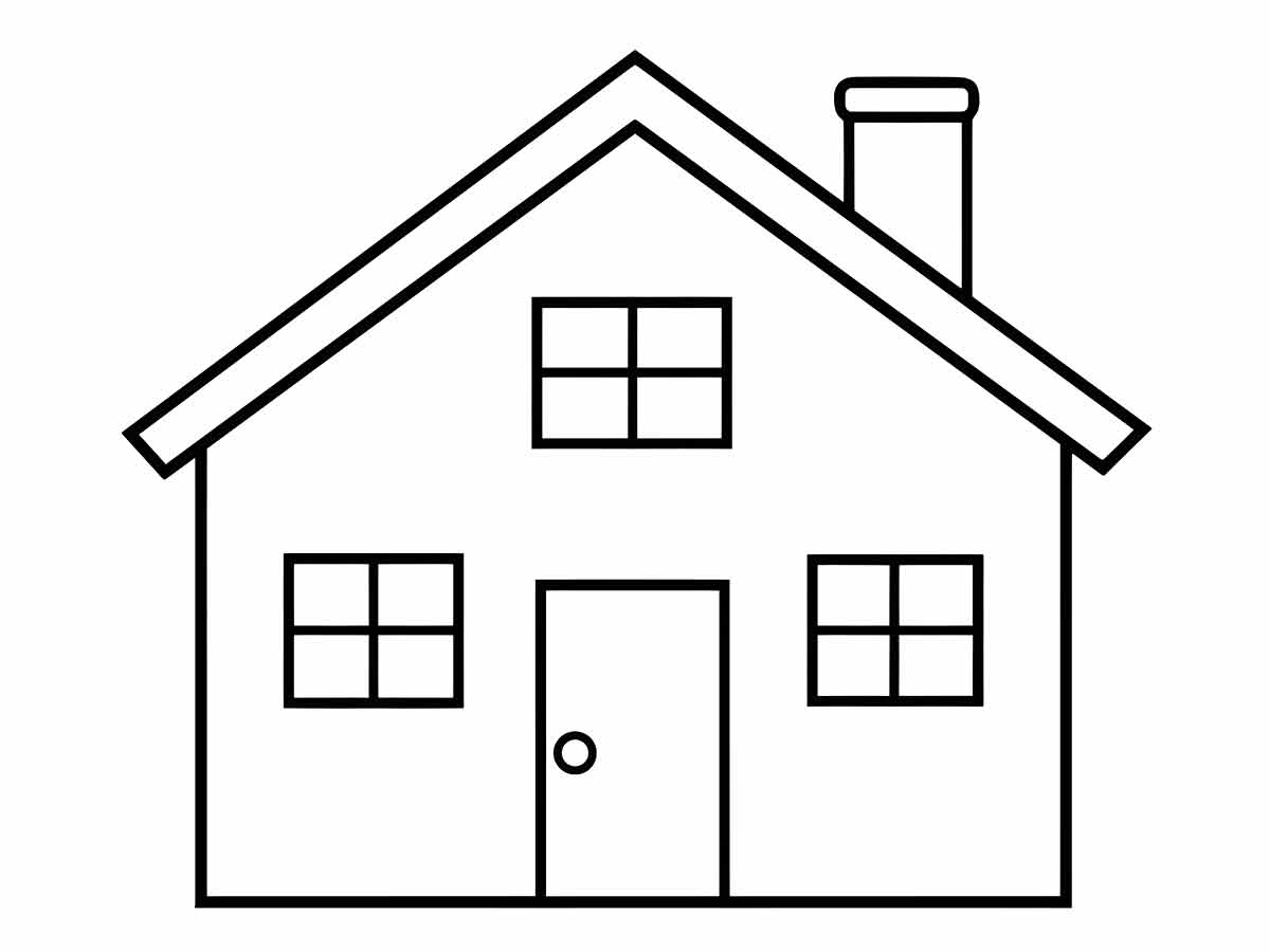 Simple House with Windows and Doors Coloring Page