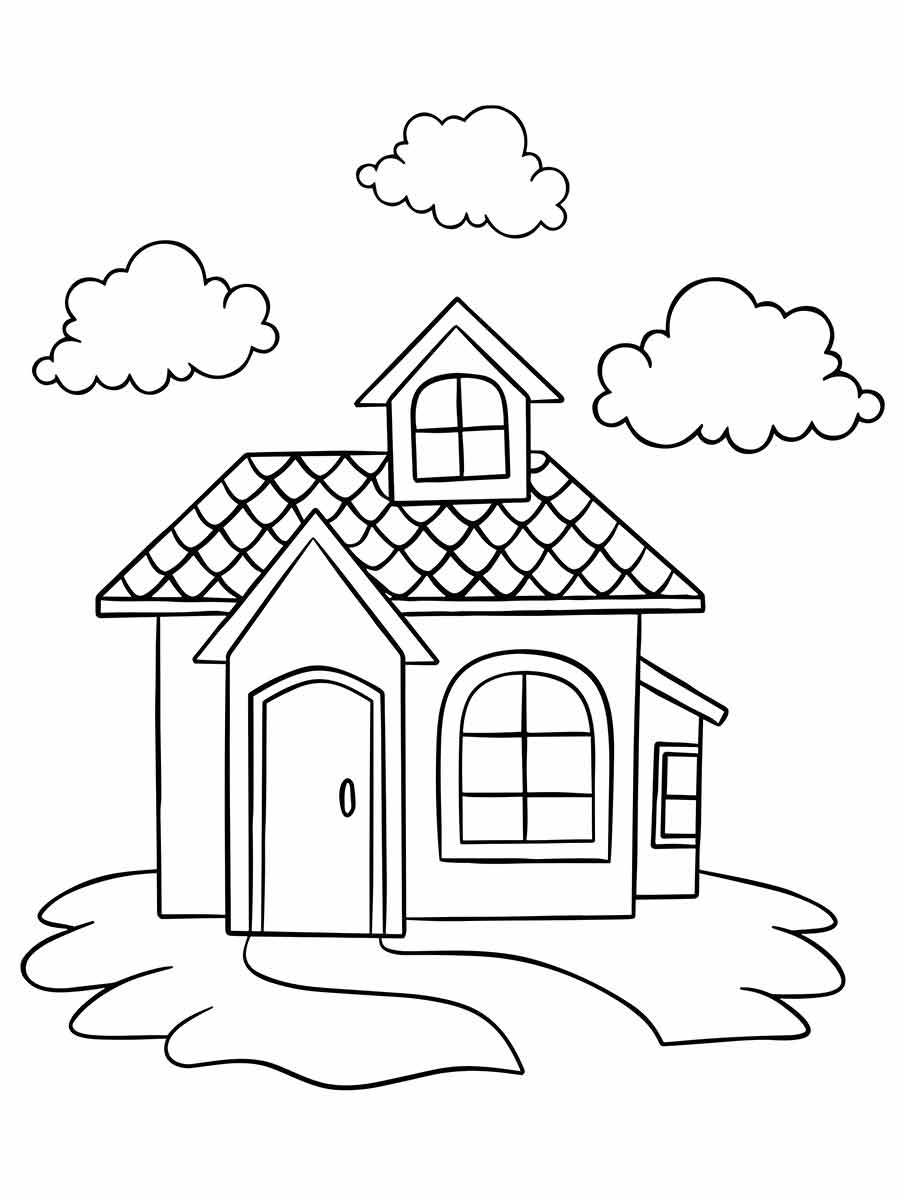 Small House with Lawn Coloring Page