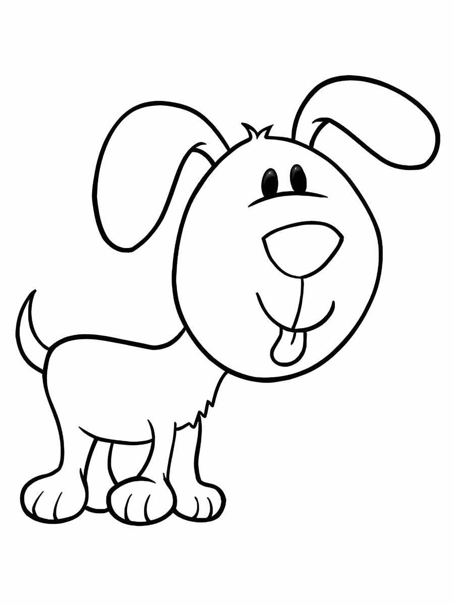 A smiling cartoon dog, standing on four legs, with big eyes and a big nose.