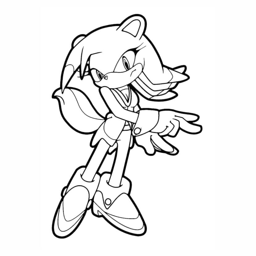 Coloring page of Sonic the Hedgehog with Amy Rose.