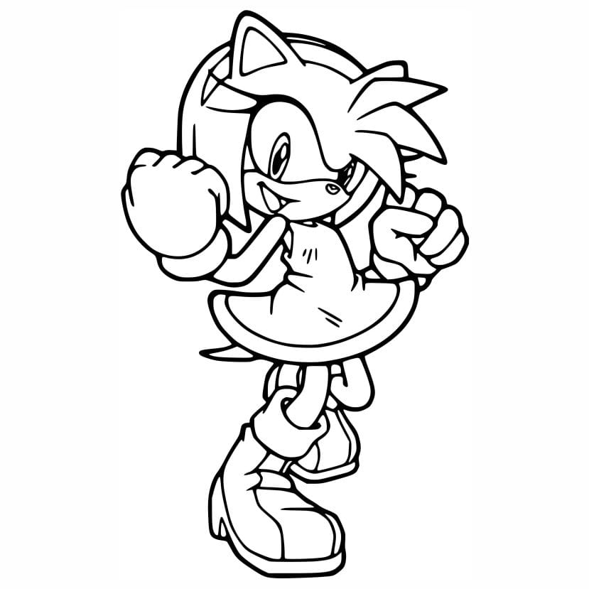 Coloring page of Sonic the Hedgehog with Amy Rose.