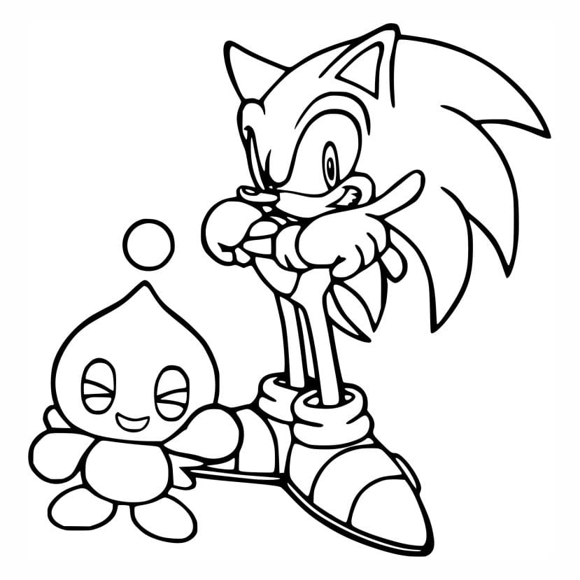 Coloring page of Sonic the Hedgehog with Cheese.